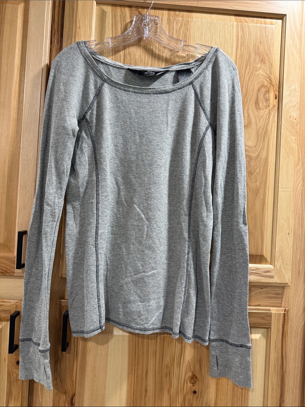 Norma Kamali XS Base Layer Cotton Waffle Knit Heather Gray Long-Sleeve Crew Top
